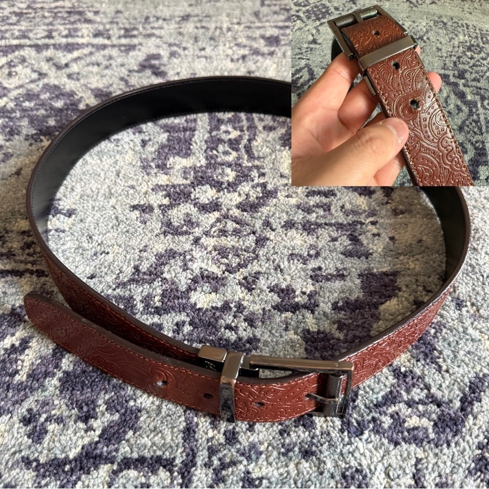 Robert Graham Chocolate Brown Genuine Leather Western Paisley Boho Belt Sz 36
